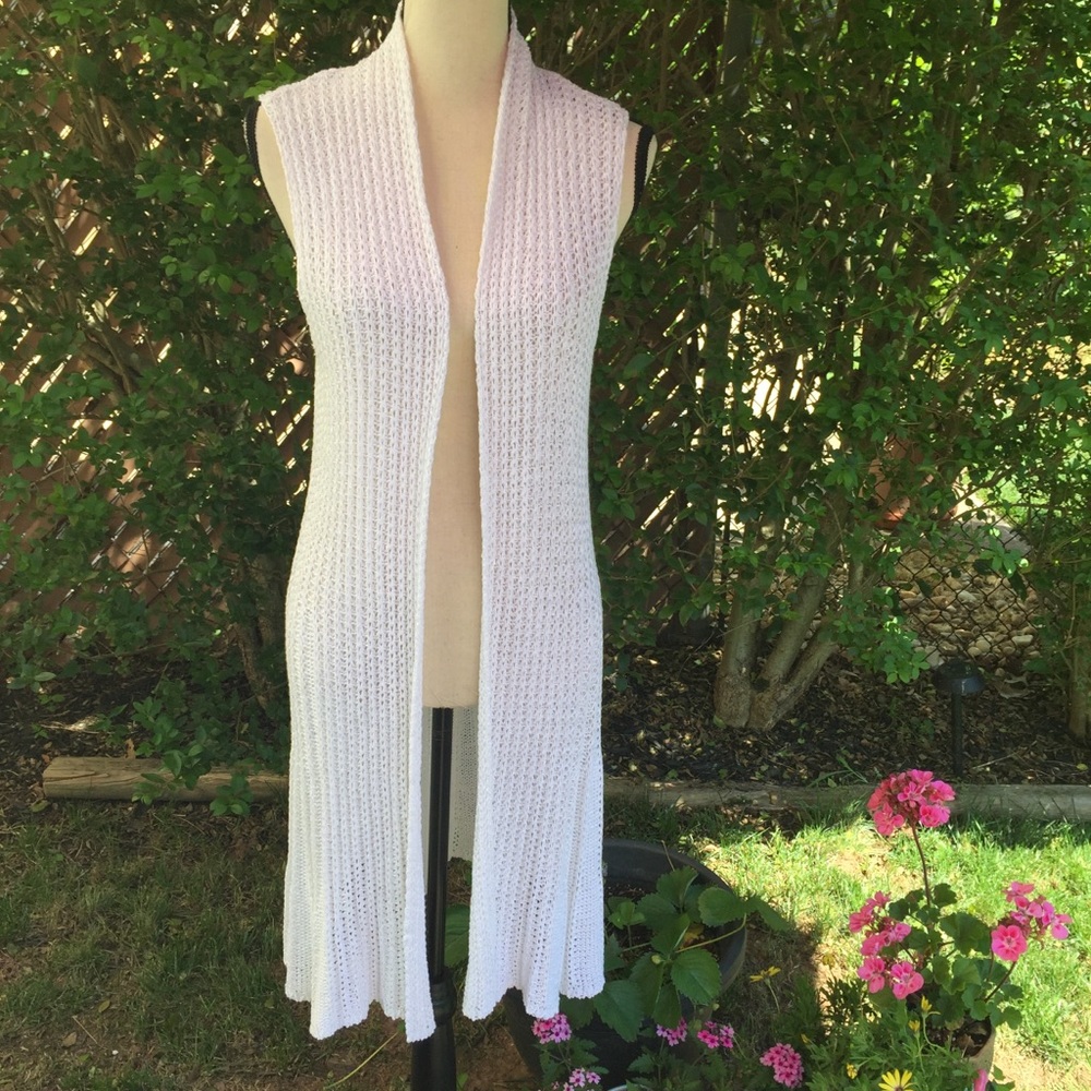 Angel Apparel White Open Knit Long Cardigan Vest,M
